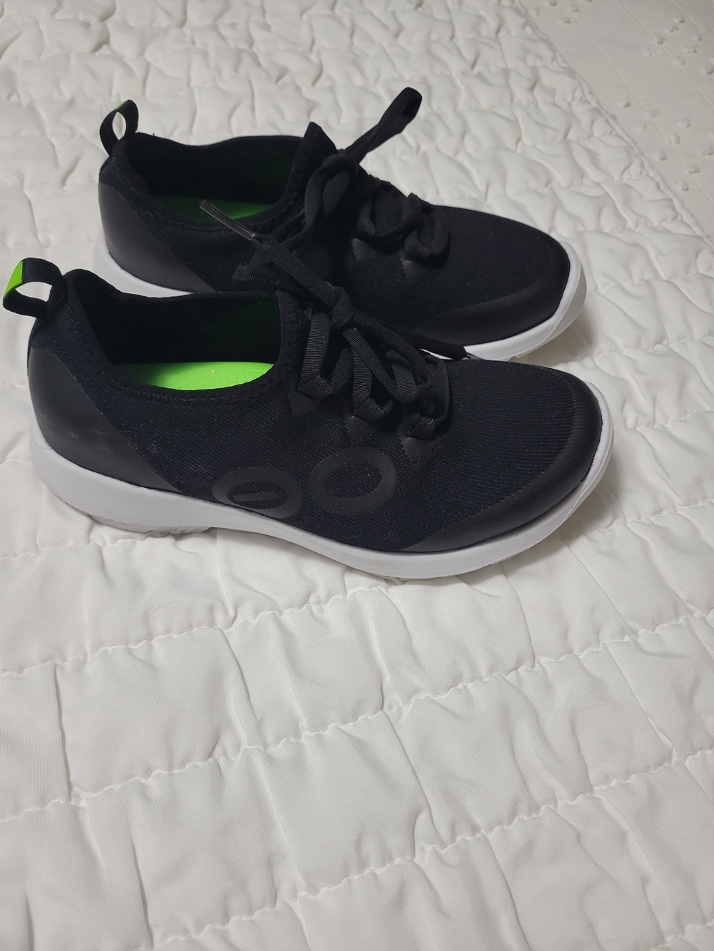 OOFOS Black Slip-On Sneakers with Neon Green Insole